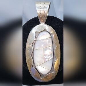 Vtg Sterling Silver DTR Mother of Pearl Inlay shadow box style Pendant